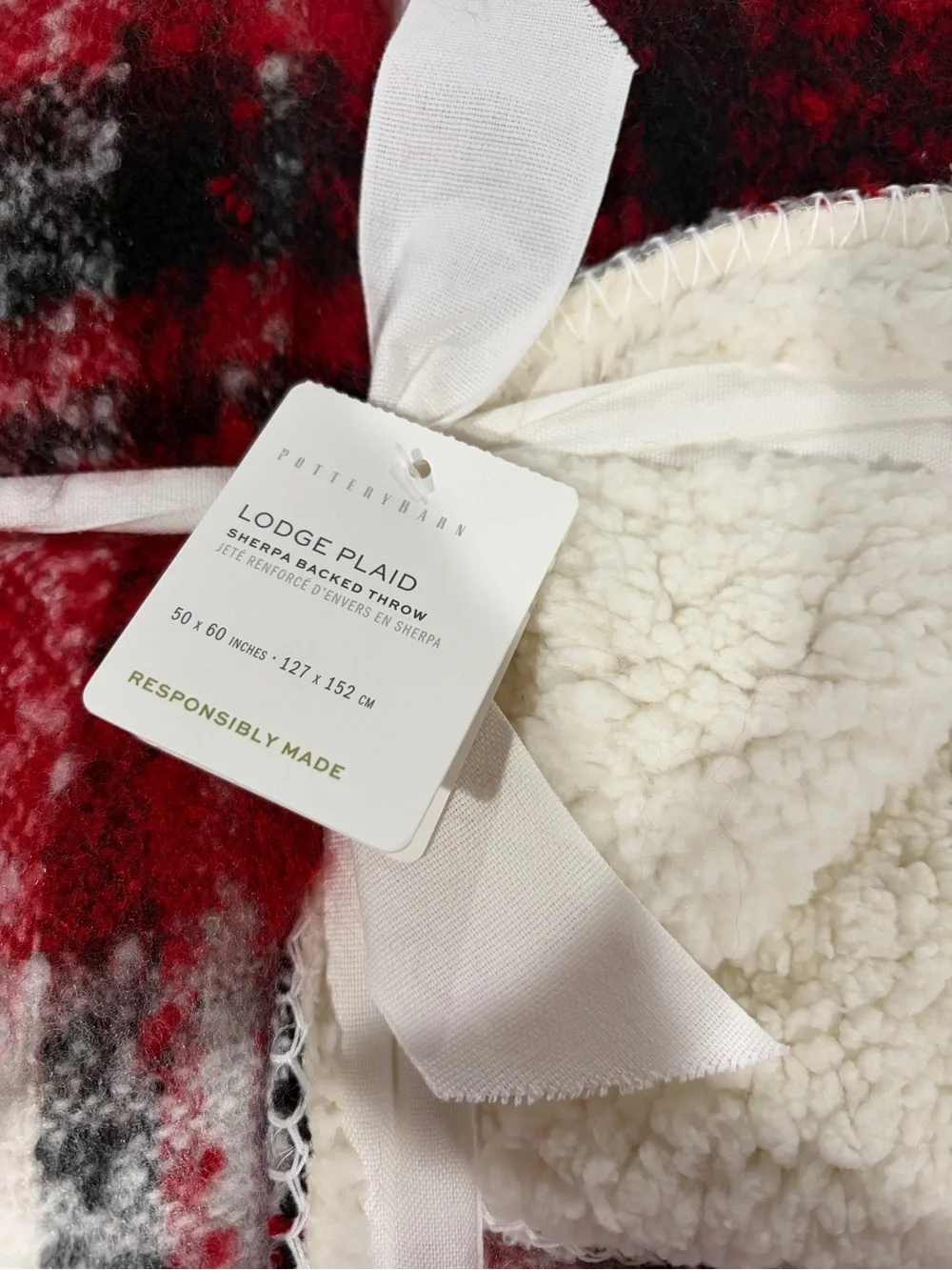 Pottery Barn Lodge Plaid Sherpa Throw - Red/Black/White